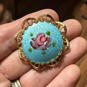 Gold and Blue Floral Brooch